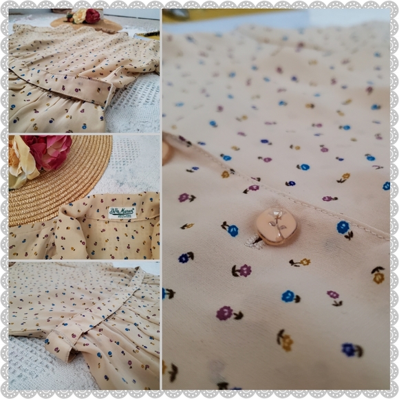 De Maruz | Vintage Cream Natural Floral Belted Pleaded Midi Dress - Picture 2 of 7